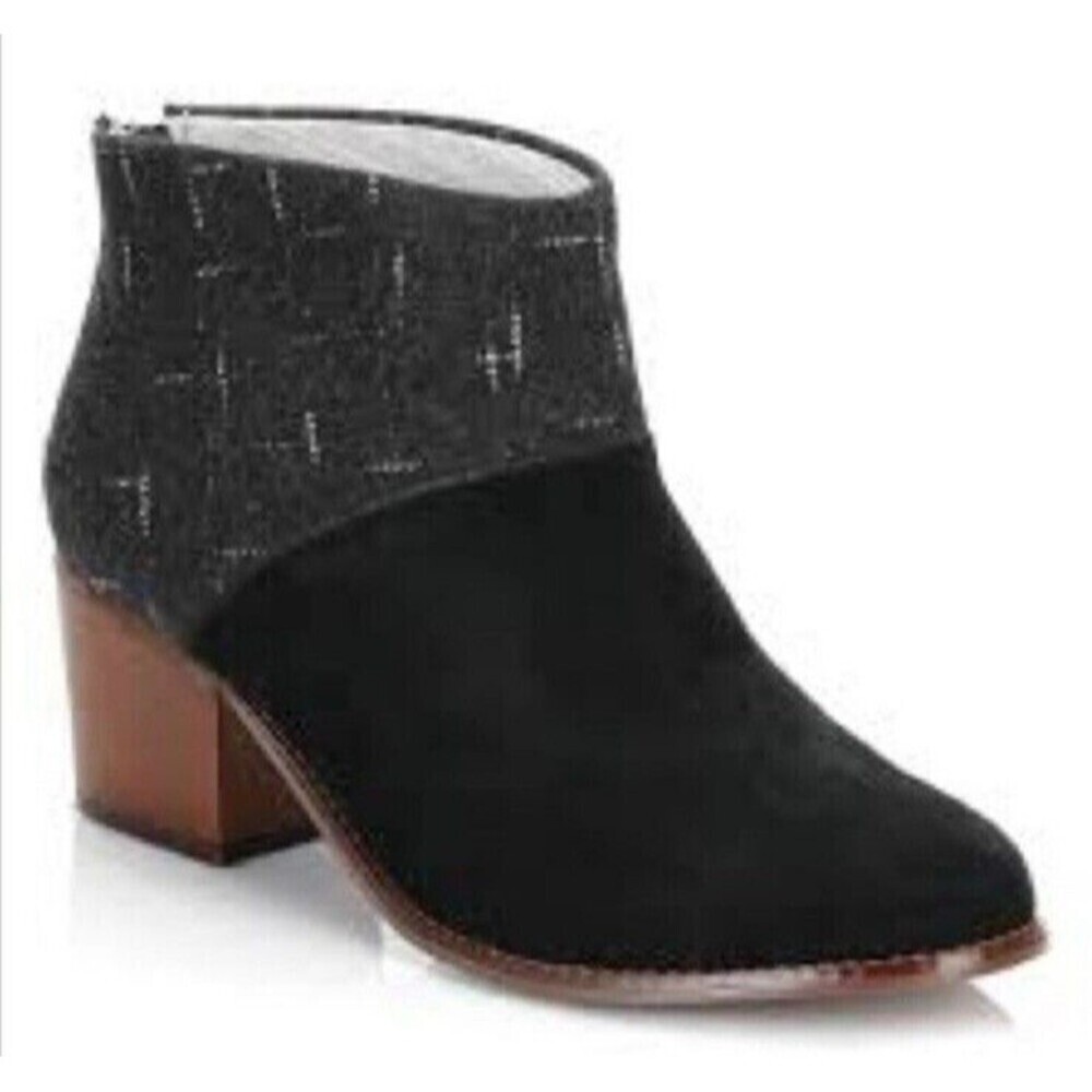 TOMS Leila Black Suede Ankle Boot Women's Shoes Size 6 Pull On Booties Zipper - Picture 2 of 8